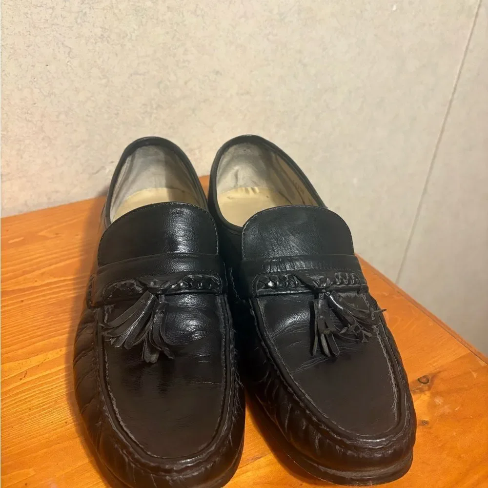 Nunn Bush Classic Black Tassel Moc Toe Leather Loafers Mens Dress Shoes Size 9.5